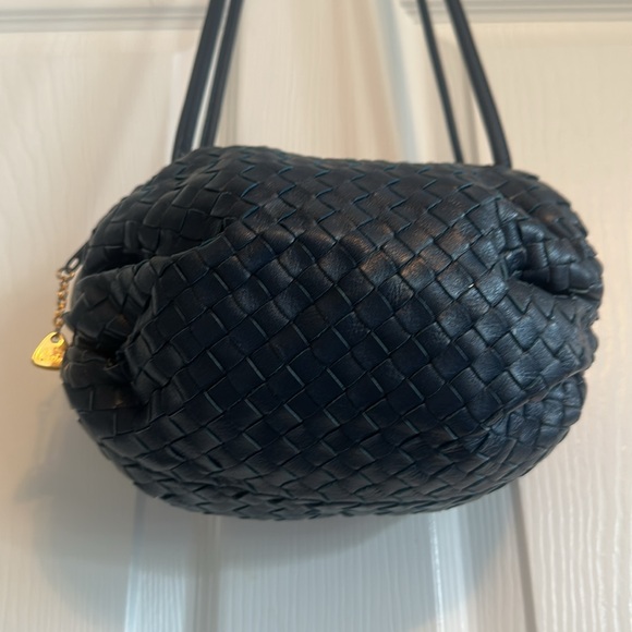 The Brio Navy Blue Woven Leather Shoulder Bag - Picture 4 of 11
